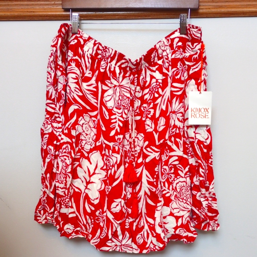 NWT 1X KNOX ROSE Flirty Romantic Tropical Floral Skirt Pockets Flowers Palm Leaf